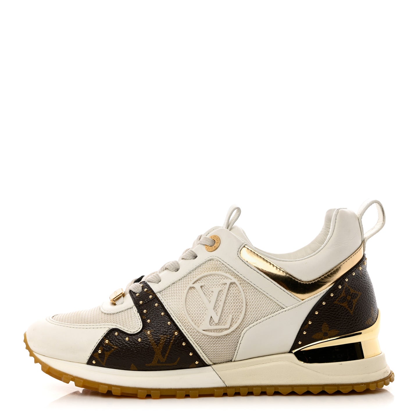 Calfskin Monogram Embellished Run Away Sneakers 36 White