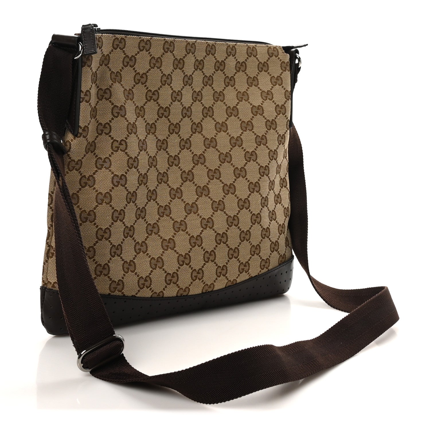 Gucci Monogram Calfskin Perforated Medium Flat Messenger Bag Dark Brown 3 of 10