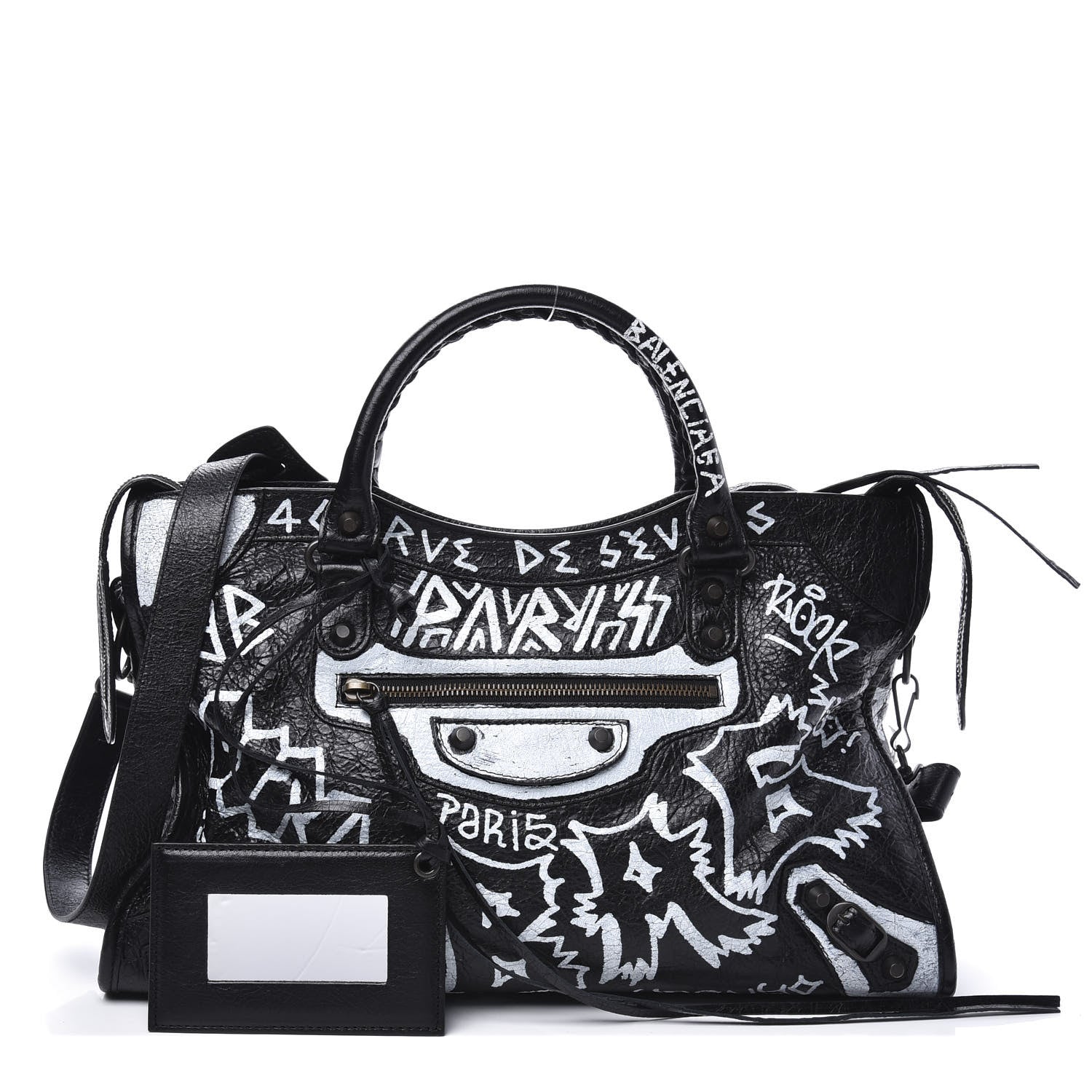 Balenciaga Agneau Arena Graffiti All Over Classic Hardware City Black White 1 of 10