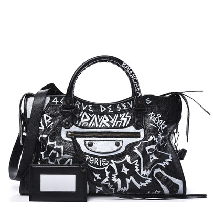 Balenciaga Agneau Arena Graffiti All Over Classic Hardware City Black White 1 of 10