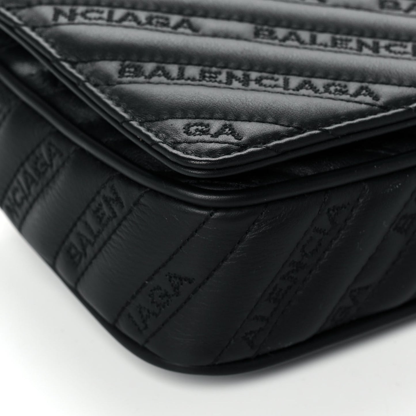 Calfskin Logo Embroidered Shoulder Bag Black