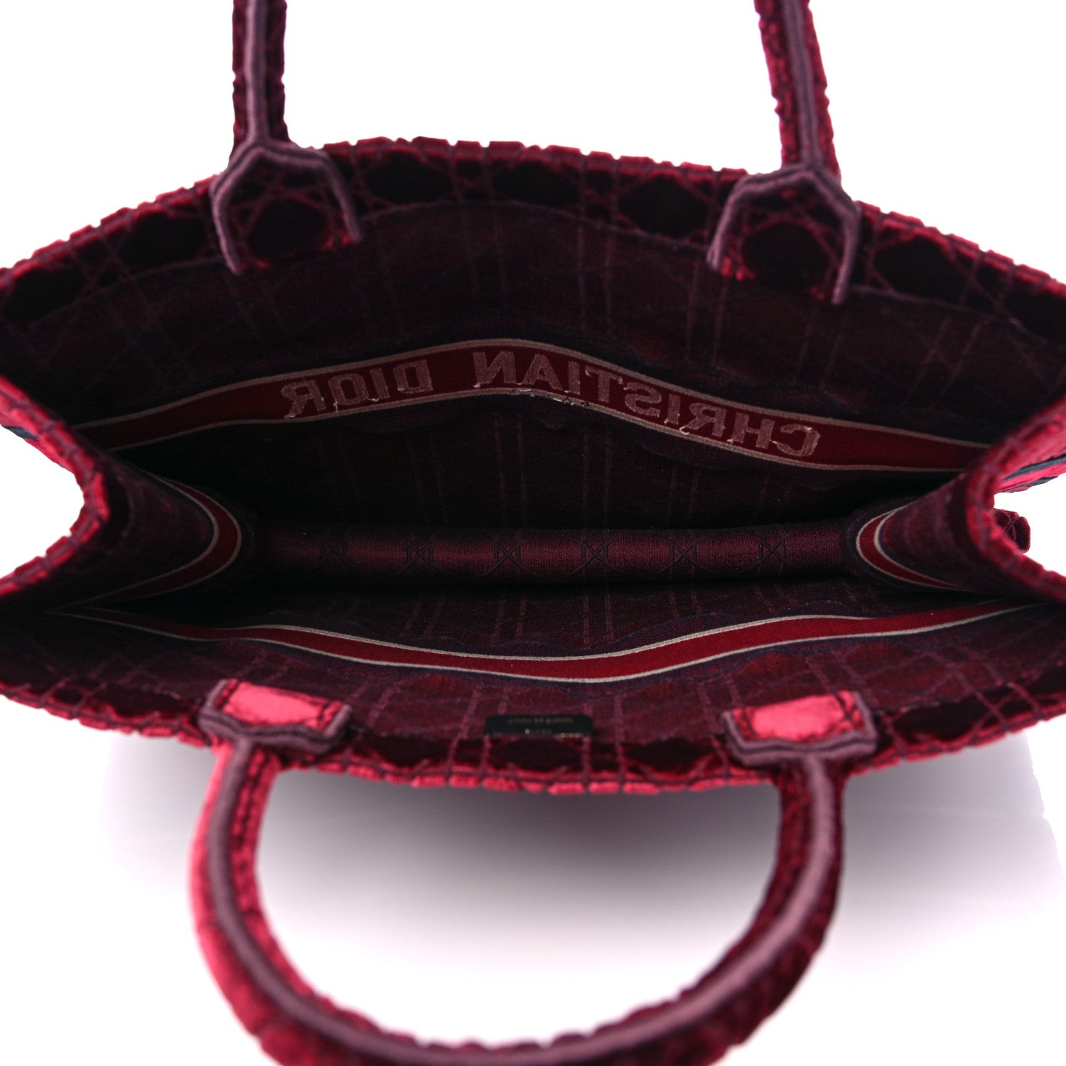 Christian Dior Velvet Cannage Large Book Tote Burgundy 4 of 9