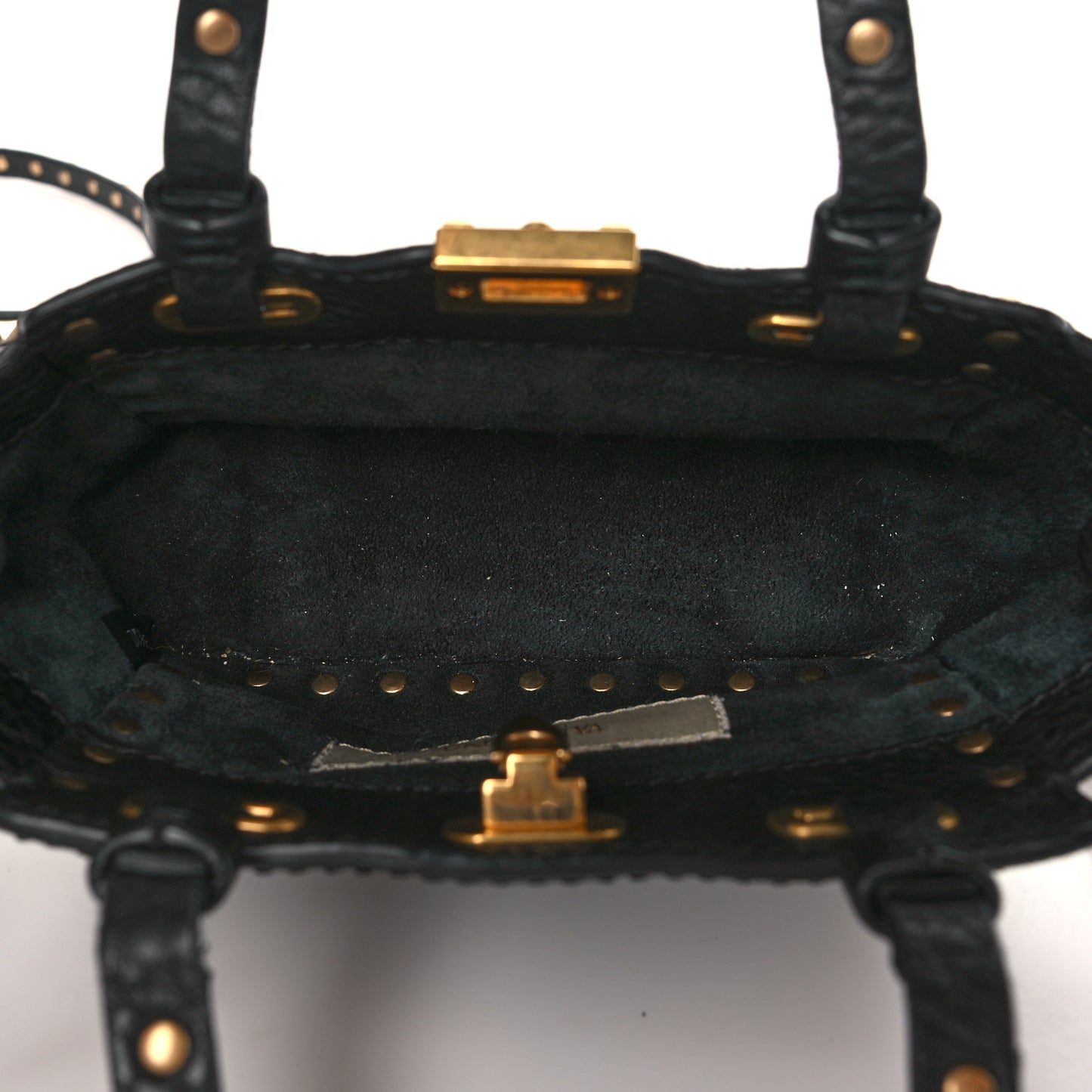 Pebbled Calfskin Mini Rockstud Rolling Tote Black