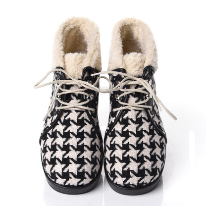 Gucci Optical Tweed Faux Shearling Houndstooth Victor Lace Up Ankle Boots 37.5 White Black 5 of 10