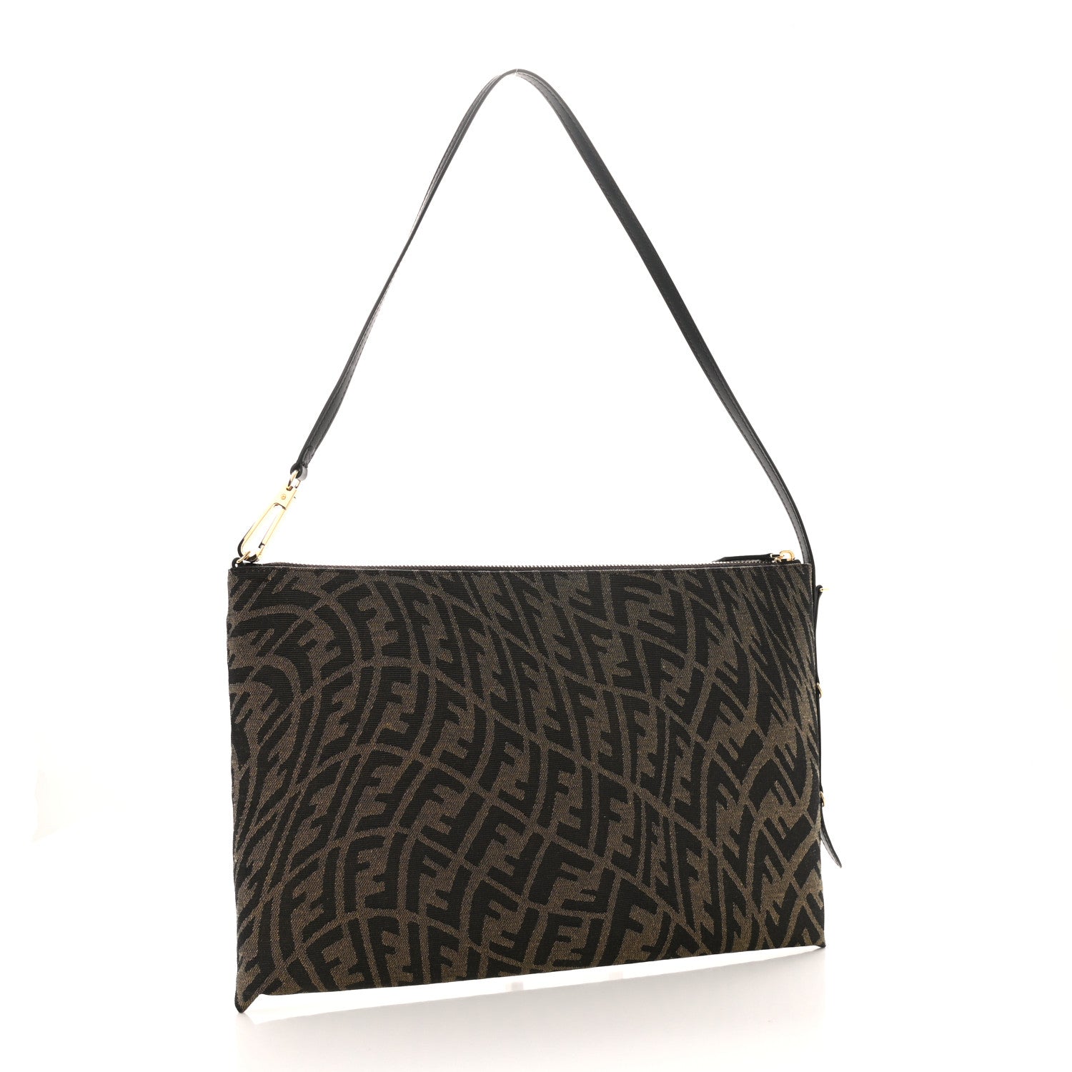 Fendi X SARAH COLEMAN Fabric Jacquard FF Vertigo Pochette Tobacco Moro Black 2 of 6