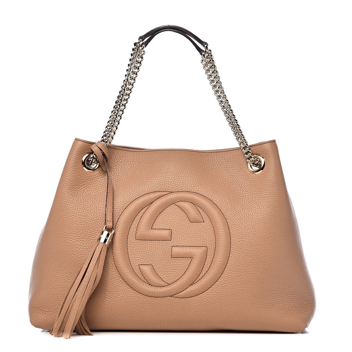Pebbled Calfskin Medium Soho Chain Shoulder Bag Rose Beige