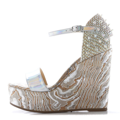 Christian Louboutin Specchio Laser Bellamonica 120 Wedge Sandals 35 Silver AB 1 of 8