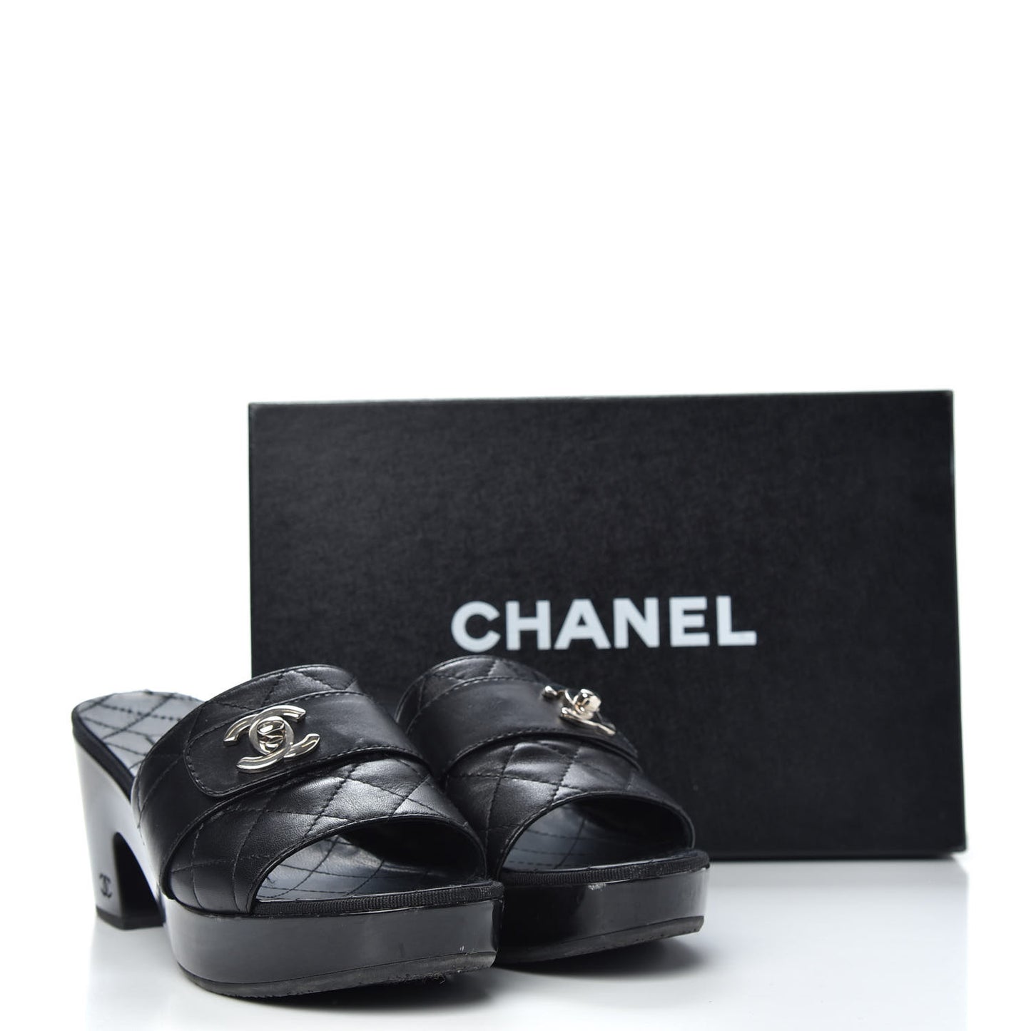 Lambskin Quilted Wooden Mules 38.5 Black