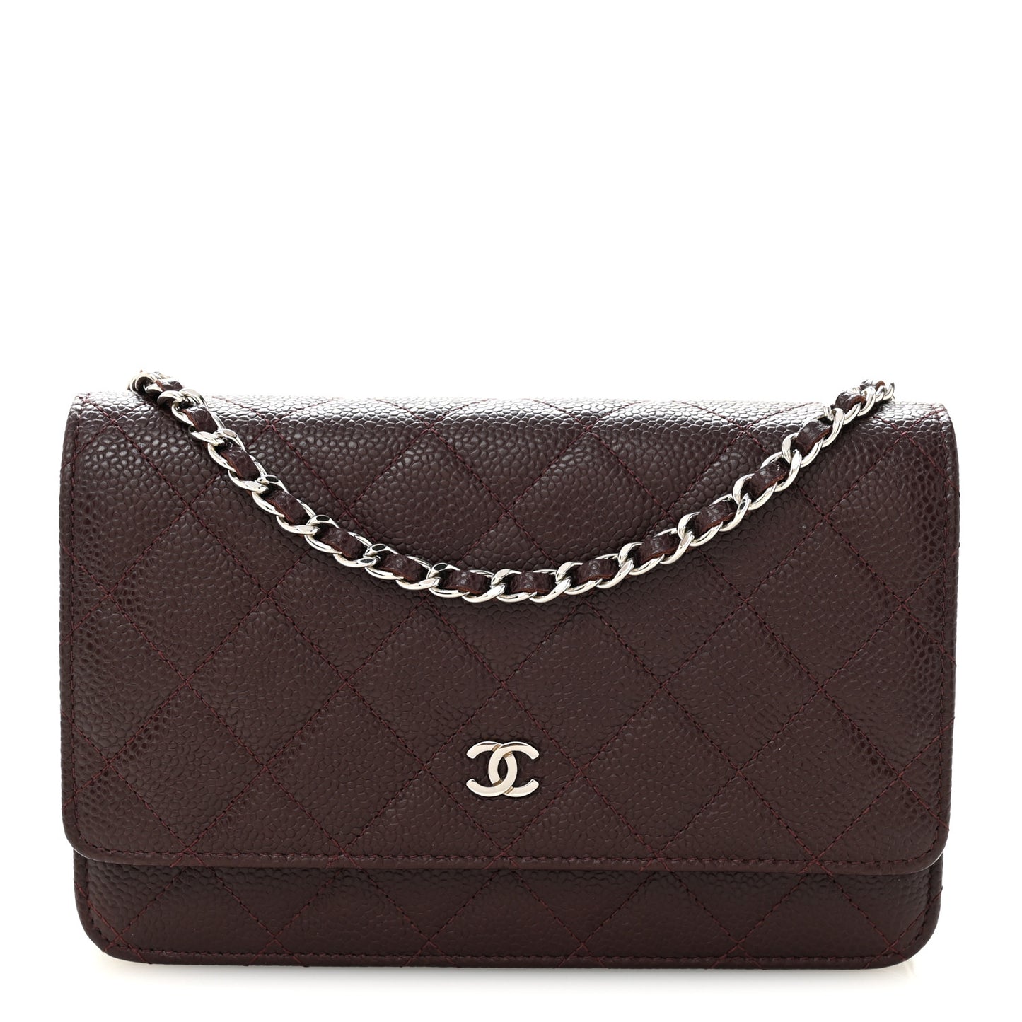 Caviar Quilted Wallet on Chain WOC Burgundy