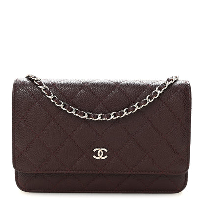 Chanel Caviar Quilted Wallet on Chain WOC Burgundy 1 of 12