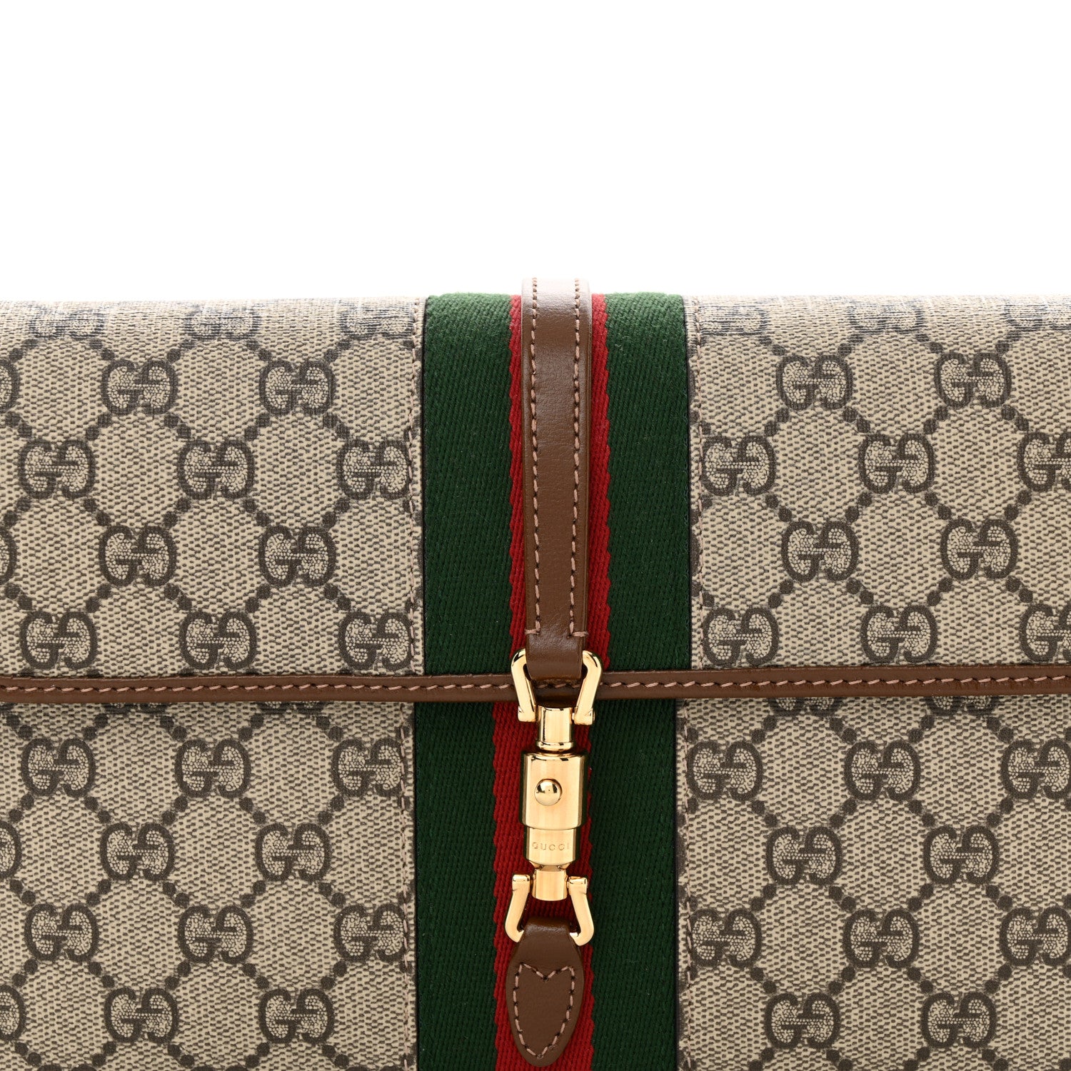 Gucci GG Supreme Monogram Azalea Calfskin Web Jackie 1961 Belt Bag 100 40 Beige Ebony Brown Sugar 8 of 10