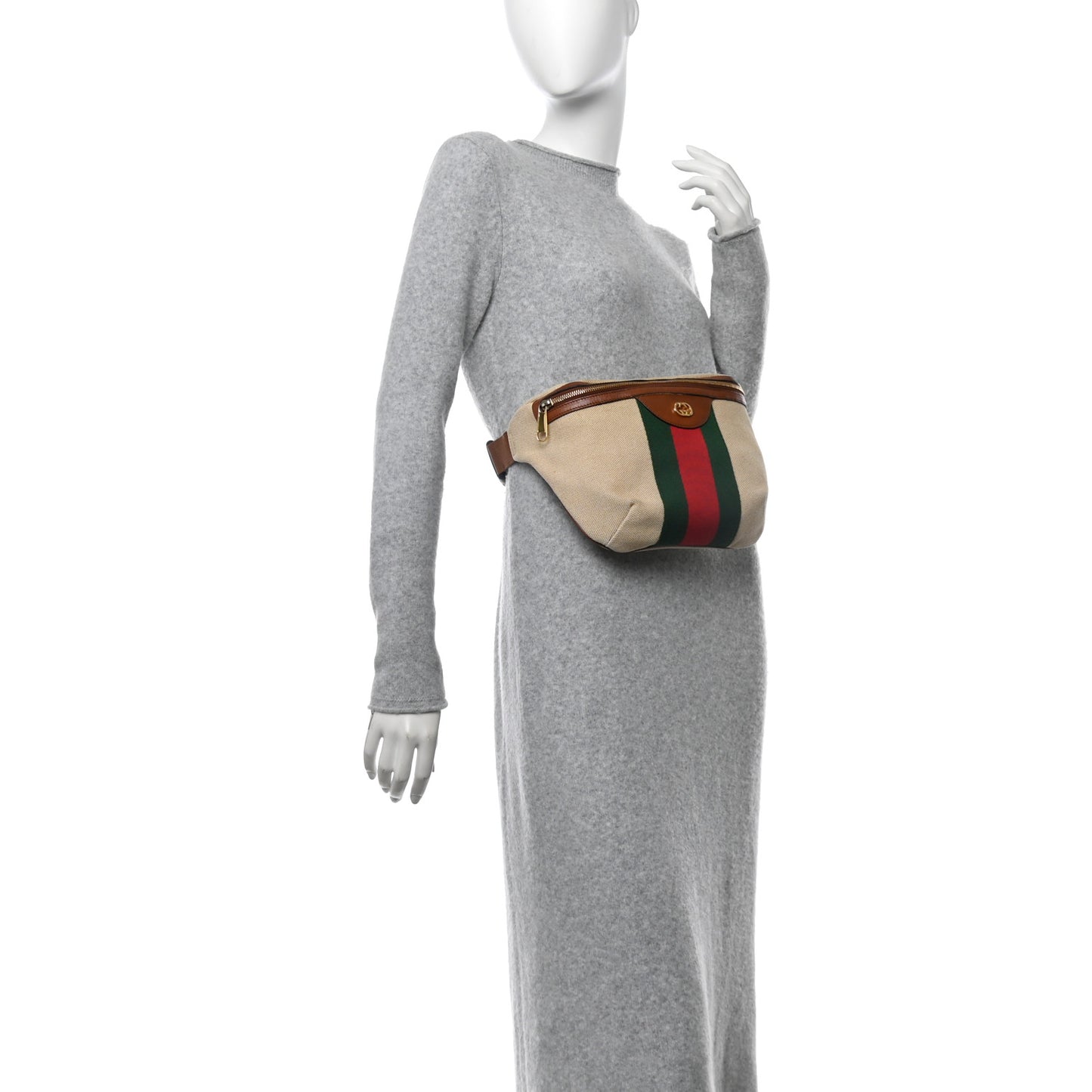 Vintage Canvas Web Belt Bag Sand Cuir