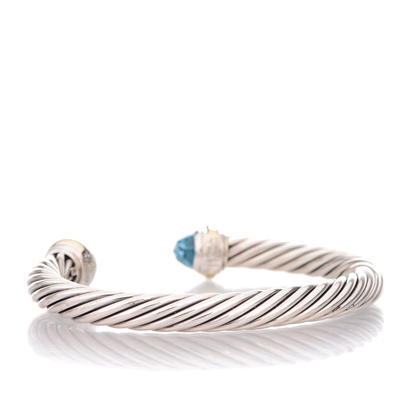 Sterling Silver 14K Yellow Gold Blue Topaz 7mm Cable Classics Bracelet