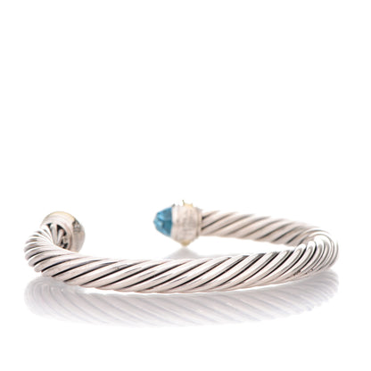 David Yurman Sterling Silver 14K Yellow Gold Blue Topaz 7mm Cable Classics Bracelet 3 of 4