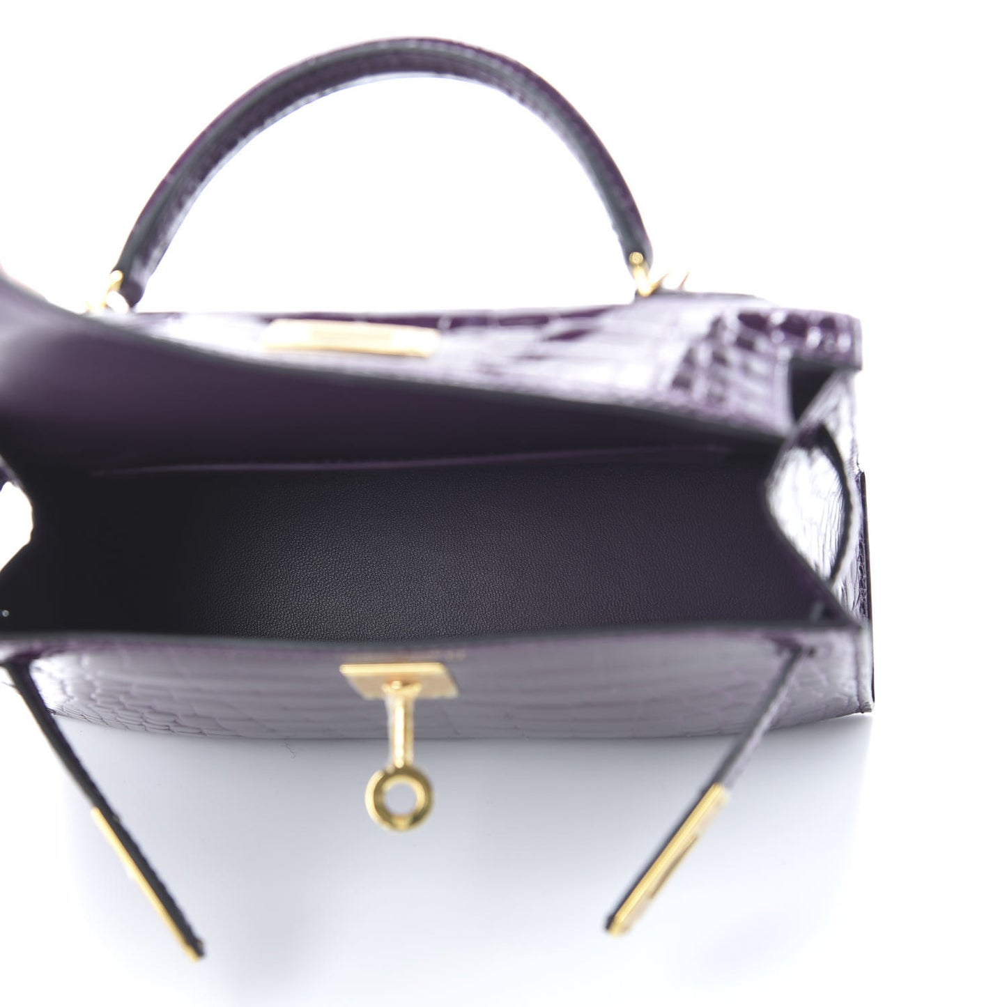 Shiny Alligator Mini Kelly Sellier 20 Cassis