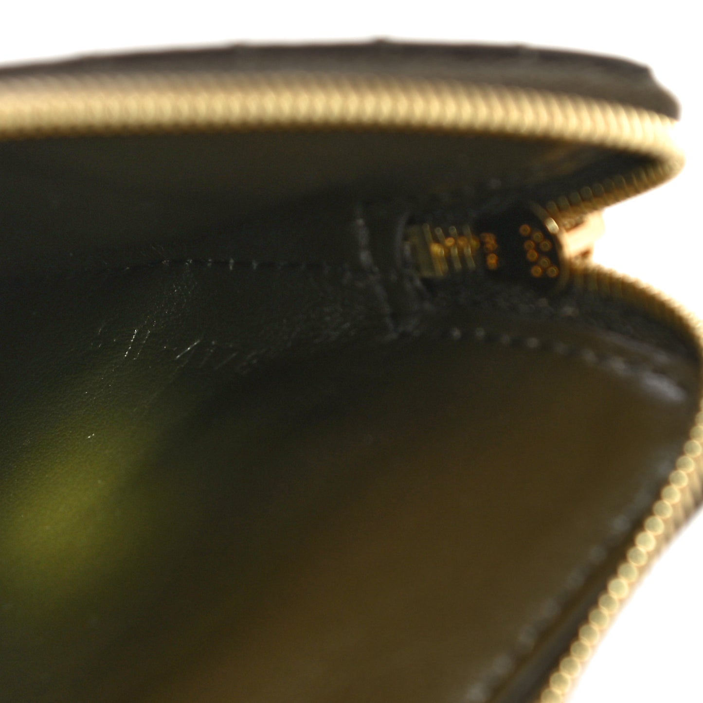 Calfskin Quilted C Charm Pouch Khaki