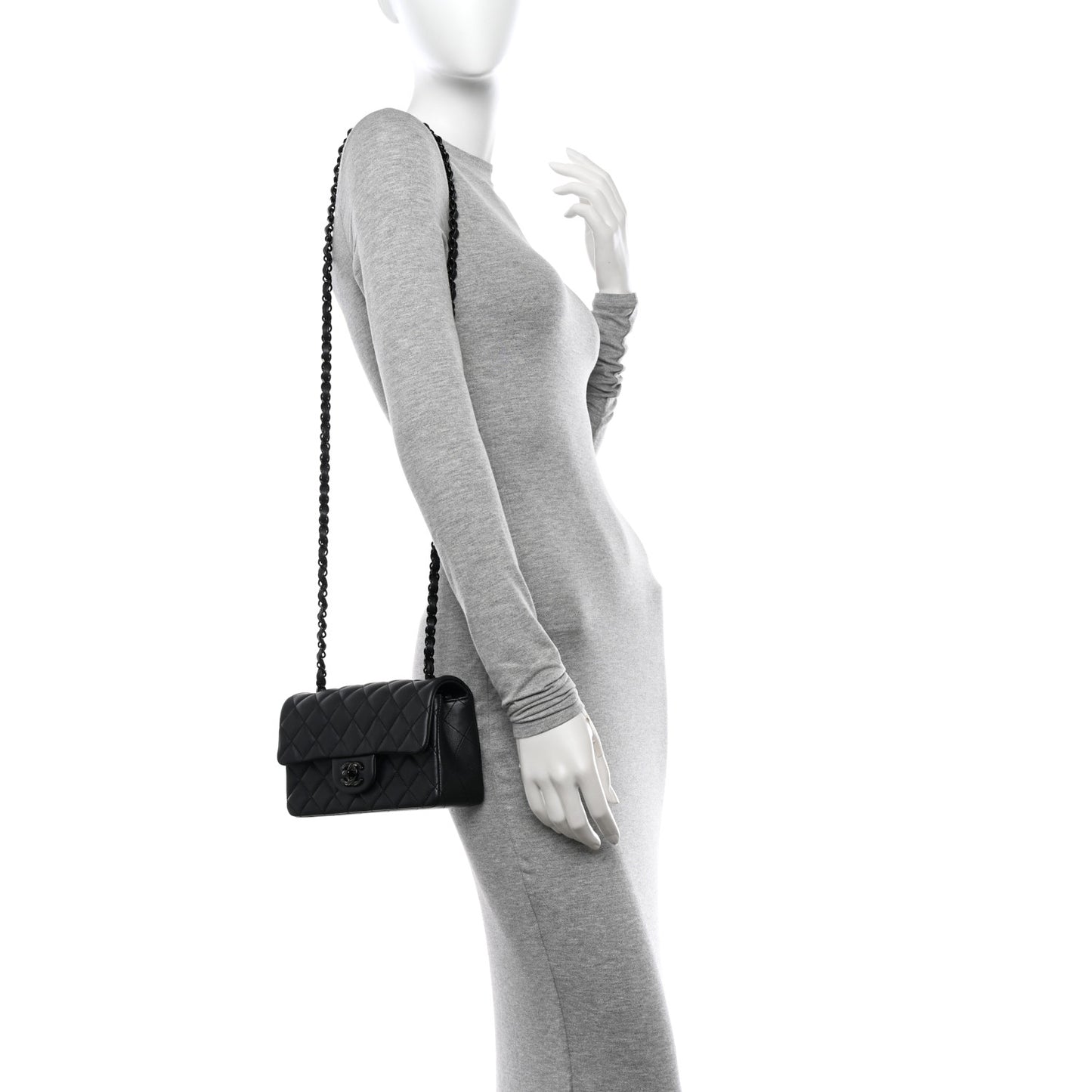 Pearly Lambskin Quilted Mini Rectangular Flap So Black