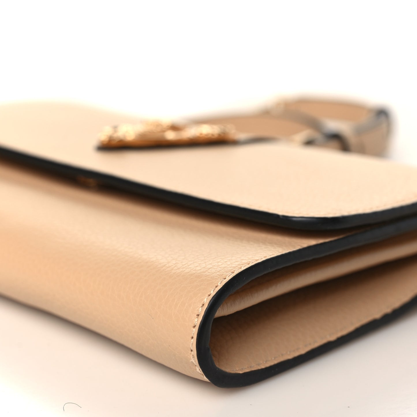 Grainy Calfskin Virtus Chain Crossbody Beige