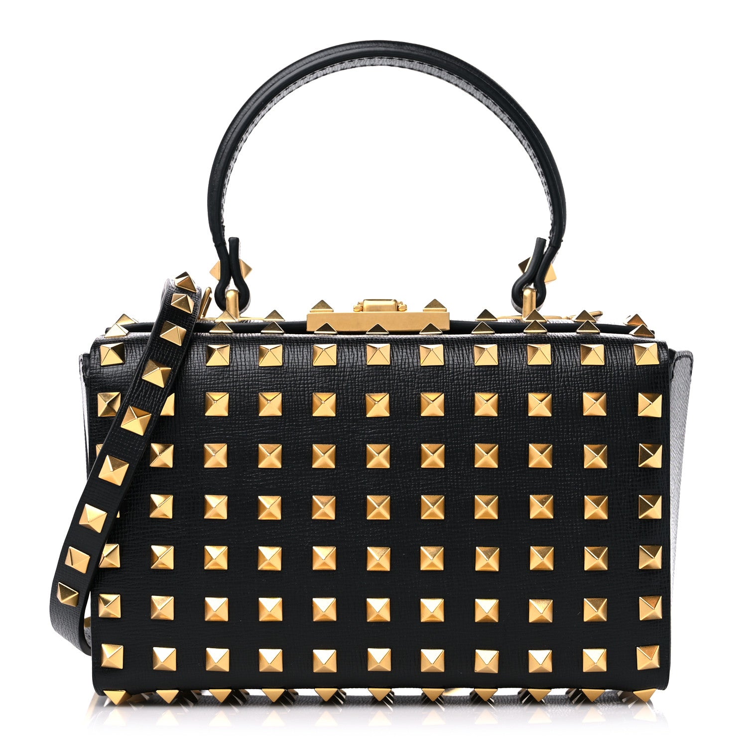Valentino Garavani Grainy Calfskin Rockstud Allover Alcove Box Shoulder Bag Black 1 of 10