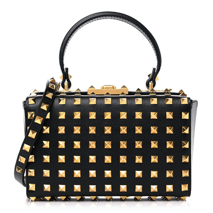 Valentino Garavani Grainy Calfskin Rockstud Allover Alcove Box Shoulder Bag Black 1 of 10