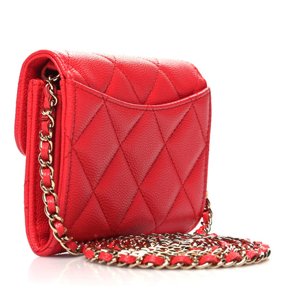 Chanel Caviar Quilted Flap Card Holder On Chain Red 3 of 10
