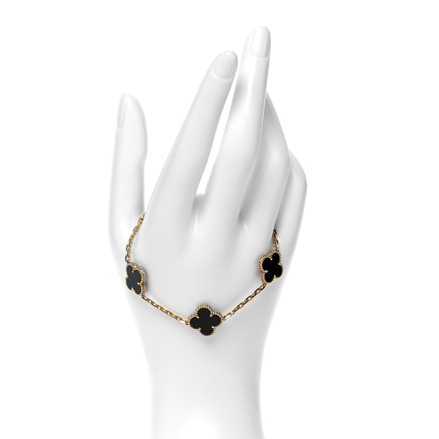 Van Cleef & Arpels 18K Yellow Gold Black Onyx 5 Motifs Vintage Alhambra Bracelet 2 of 5