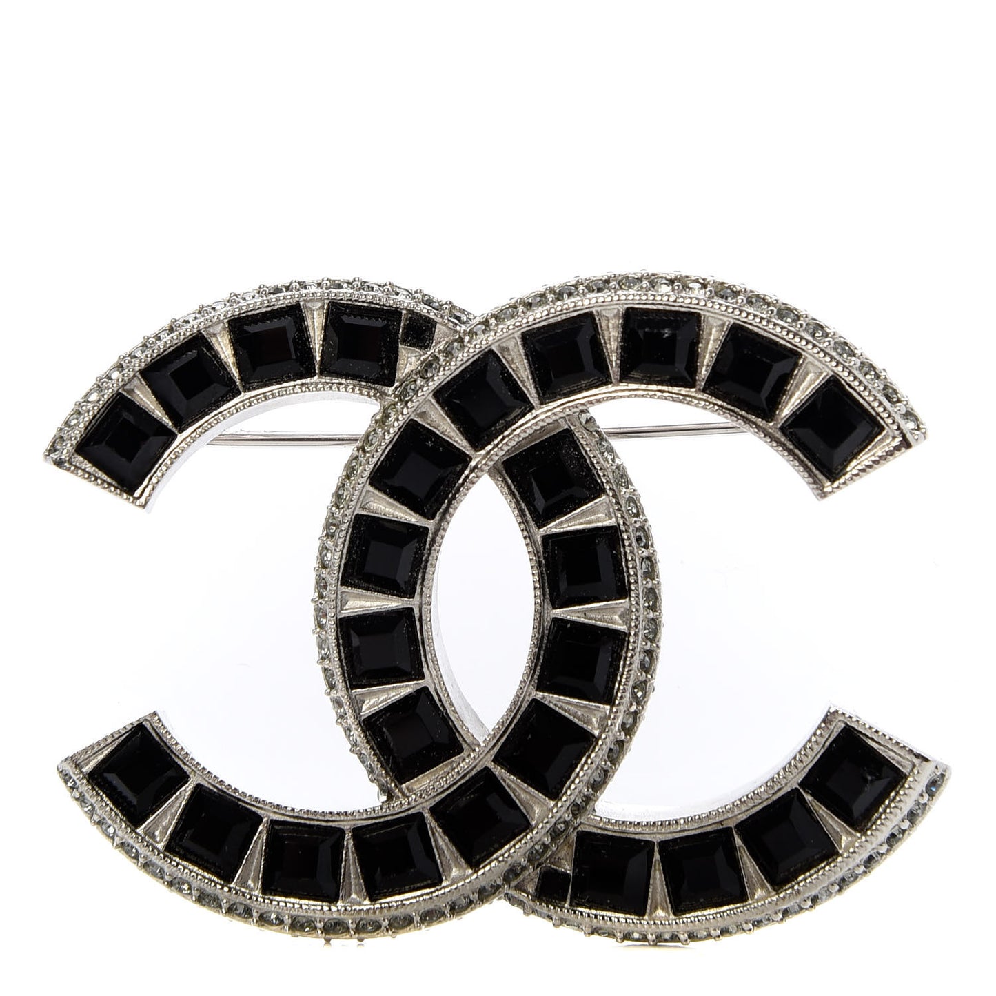 Baguette Crystal CC Brooch Silver Black