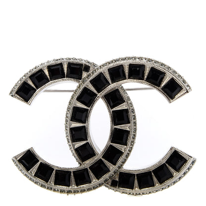 Chanel Baguette Crystal CC Brooch Silver Black 1 of 5