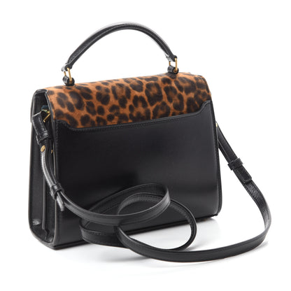 Saint Laurent Suede Leopard Print Mini Classic Monogram Cassandra Top Handle Manto Naturale Black 3 of 10