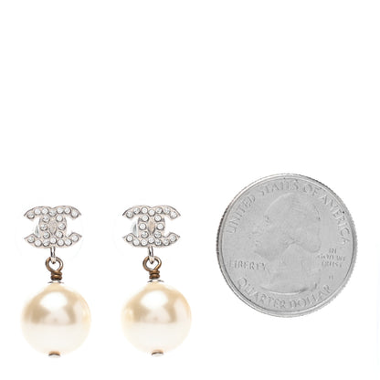 Chanel Crystal Pearl CC Drop Earrings Silver 2 of 4