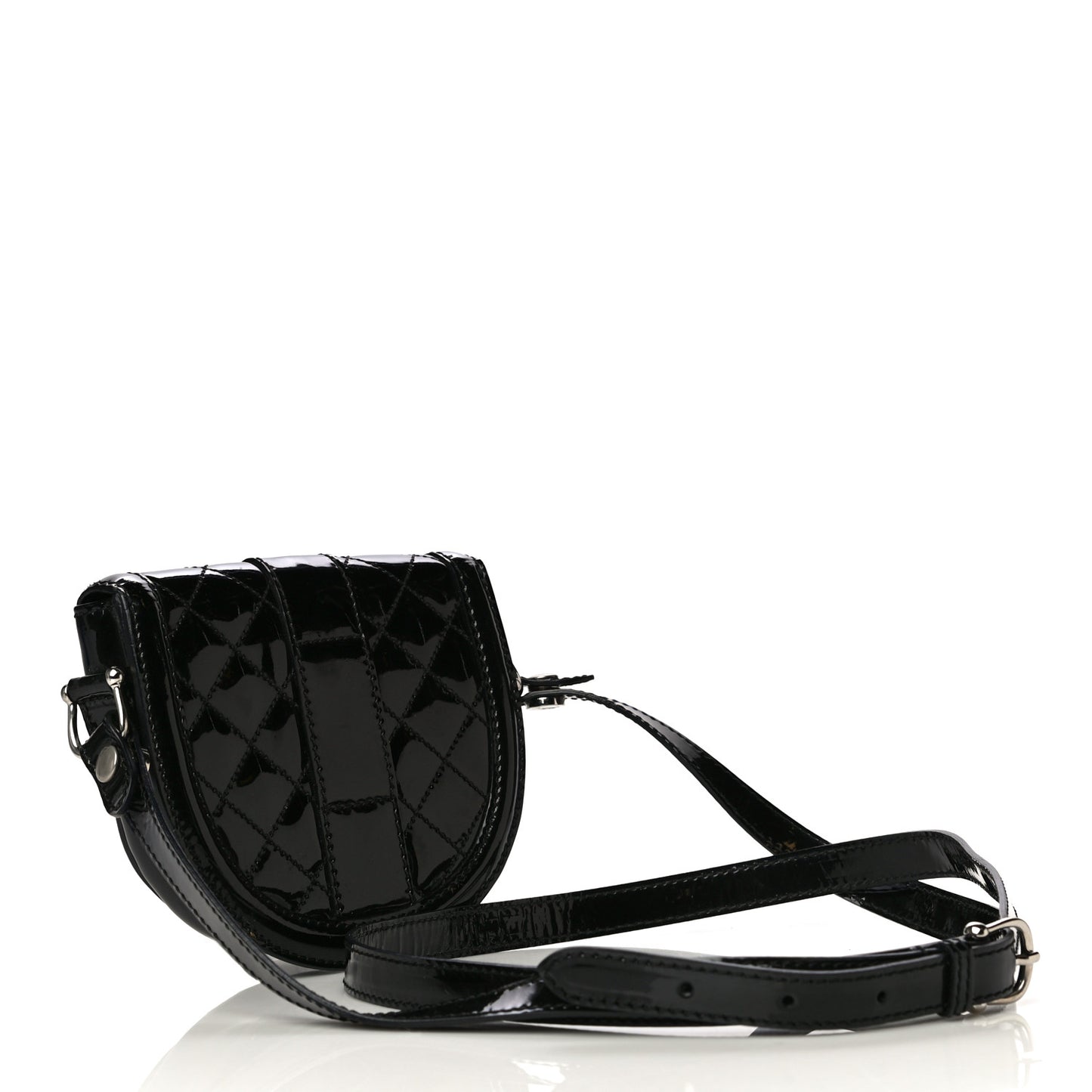 Patent Calfskin Quilted Mini Crossbody Bag Black
