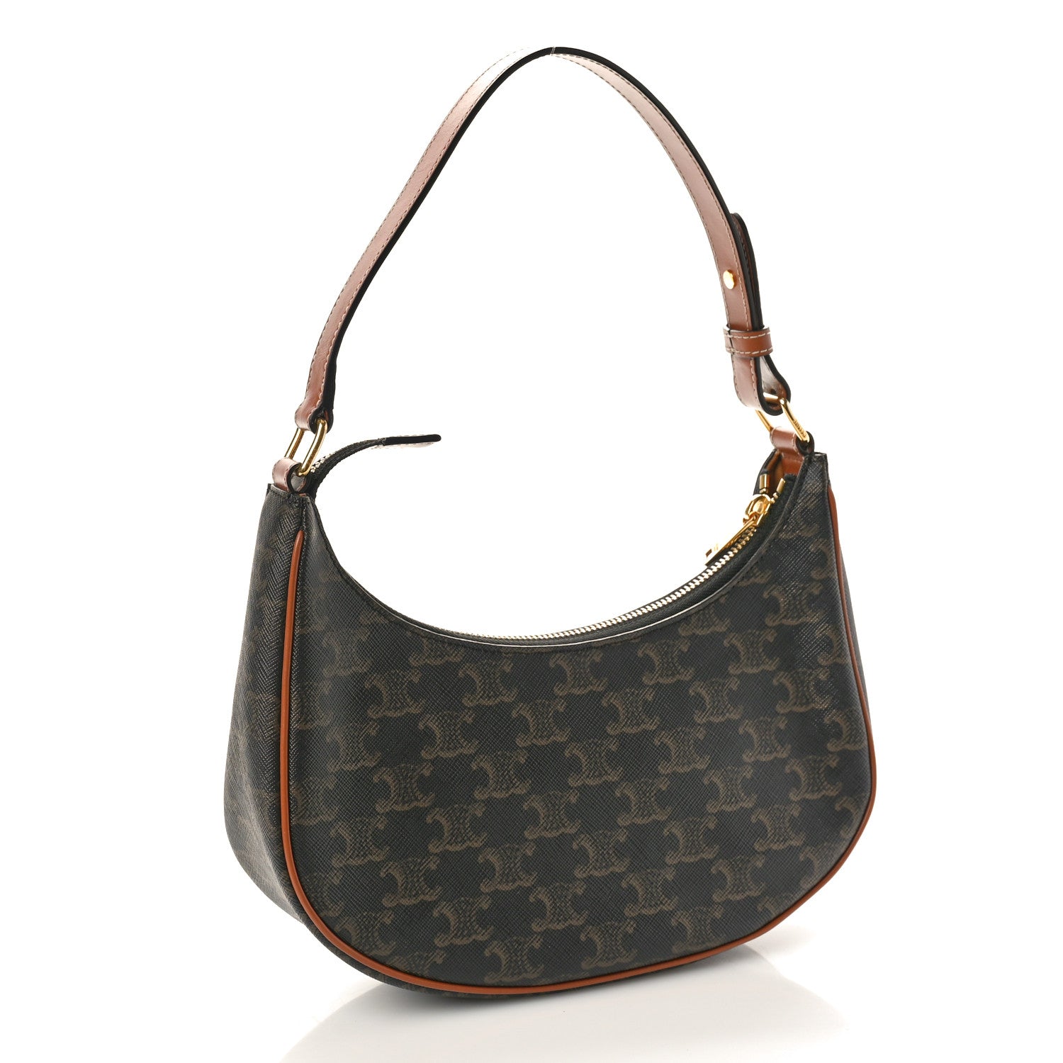Celine Triomphe Canvas Calfskin Ava Shoulder Bag Tan 2 of 9