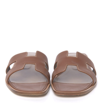 Hermes Box Calfskin Oran Sandals 39.5 Gold 2 of 13