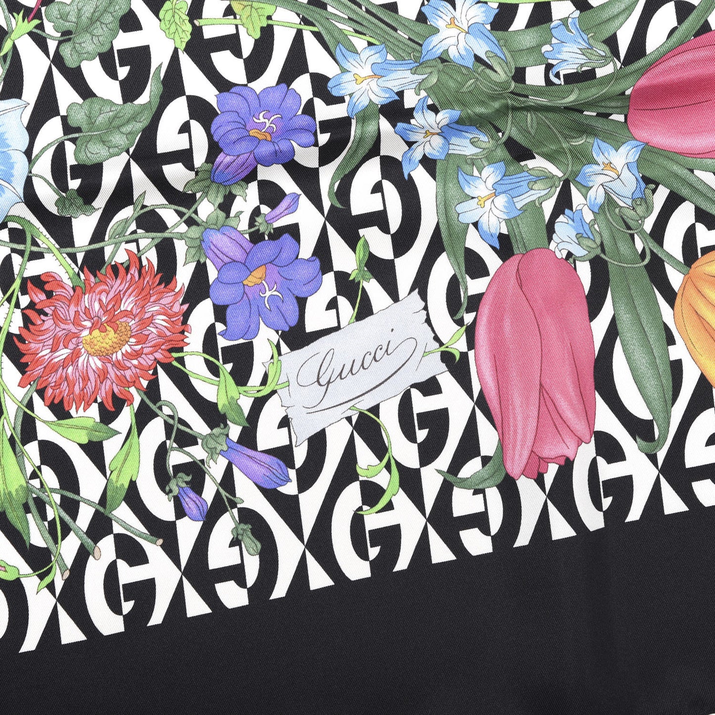 Silk Rhombus Flora Scarf Black Multicolor
