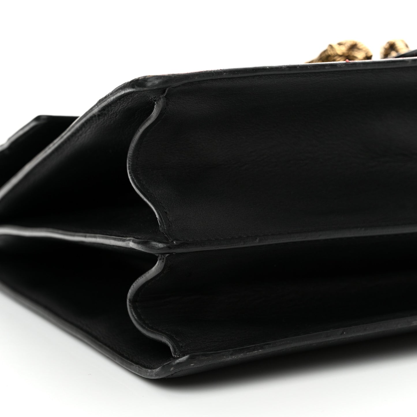 Calfskin Bamboo Web Large Dionysus Top Handle Bag Black Bright Evergreen Hibiscus Red