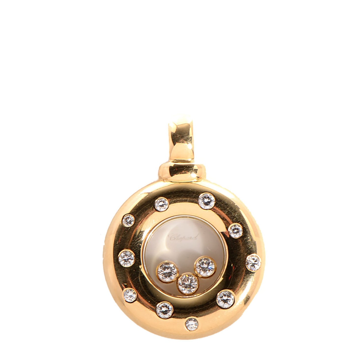 18K Yellow Gold Diamond Happy Icons Round Pendant