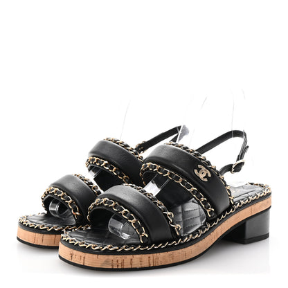 Chanel Lambskin Cork Chain Sandals 36 Black 4 of 10