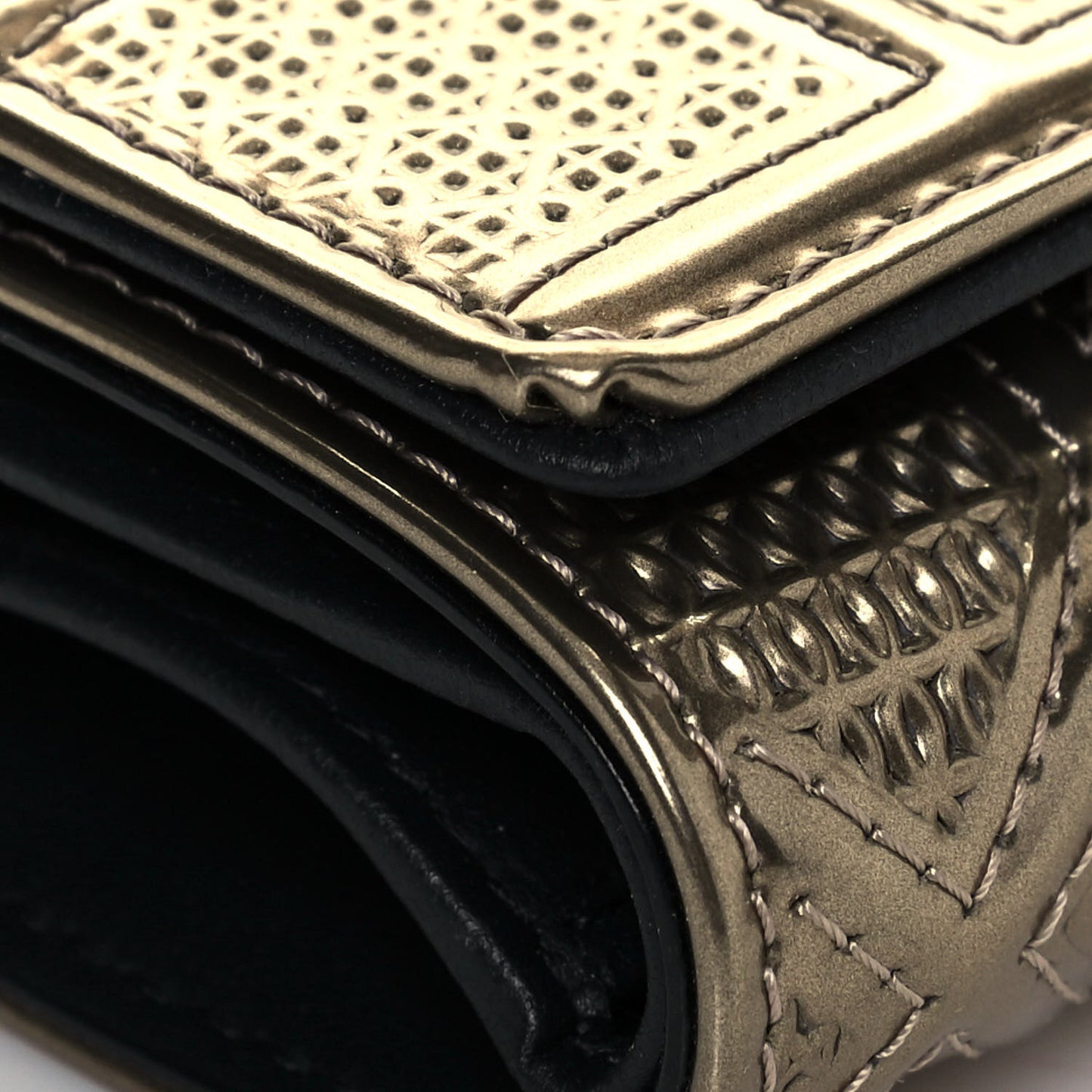Metallic Patent Micro-Cannage Diorama Elancee Wallet Gold