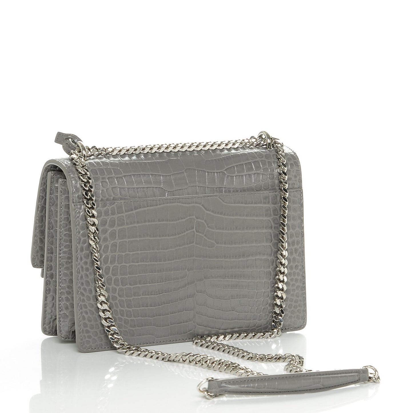 Calfskin Crocodile Embossed Medium Monogram Sunset Fog