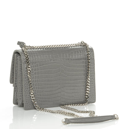 Saint Laurent Calfskin Crocodile Embossed Medium Monogram Sunset Fog 3 of 5