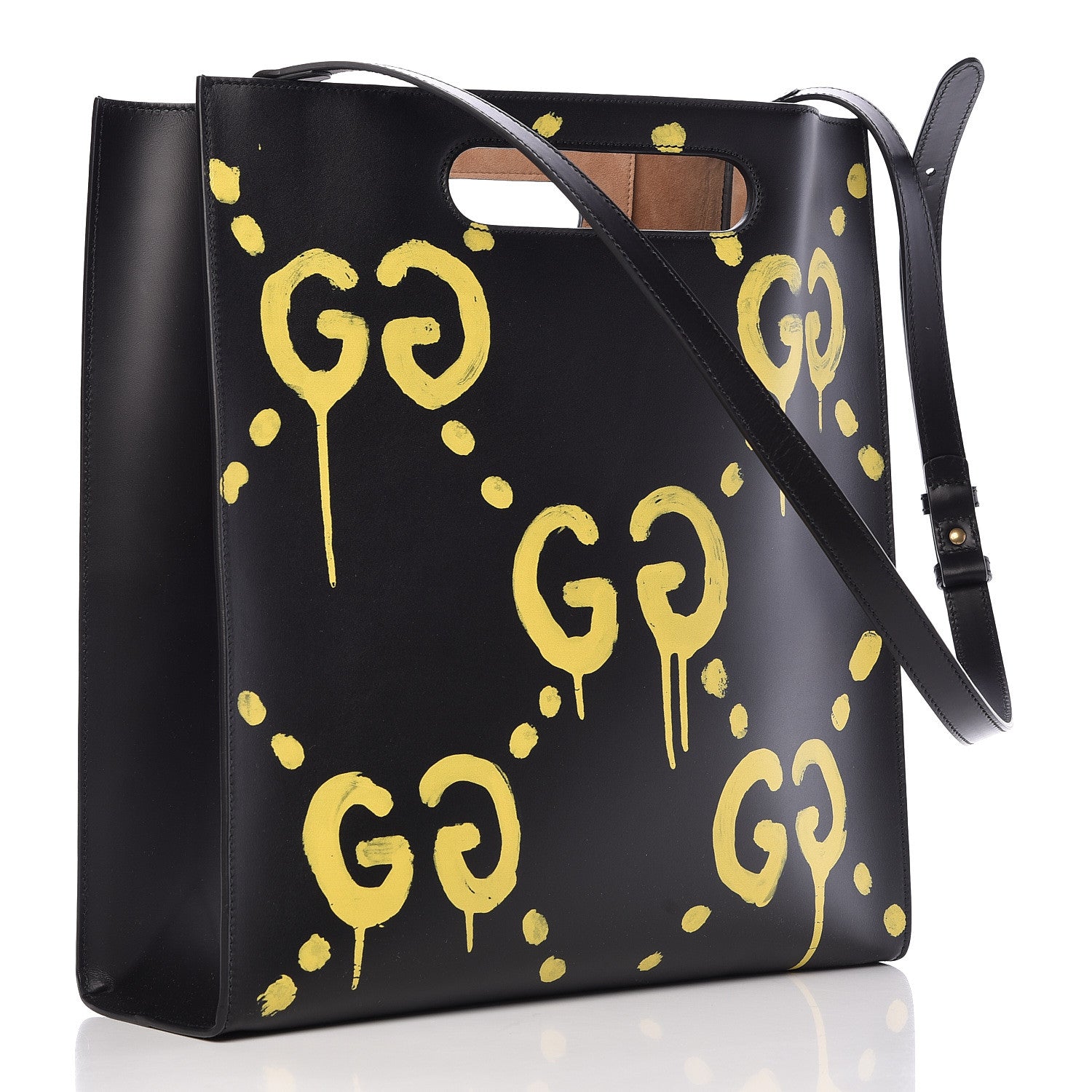 Gucci Calfskin GucciGhost Real Medium XL Tote Black Yellow 3 of 11