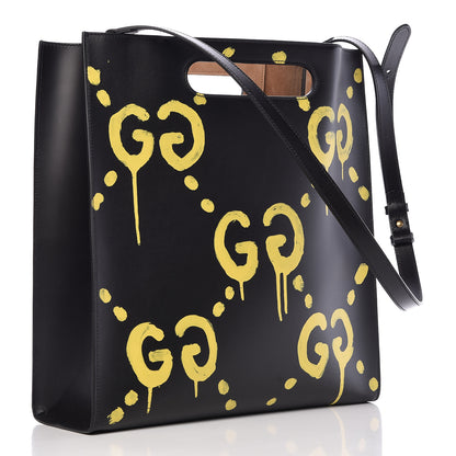 Gucci Calfskin GucciGhost Real Medium XL Tote Black Yellow 3 of 11