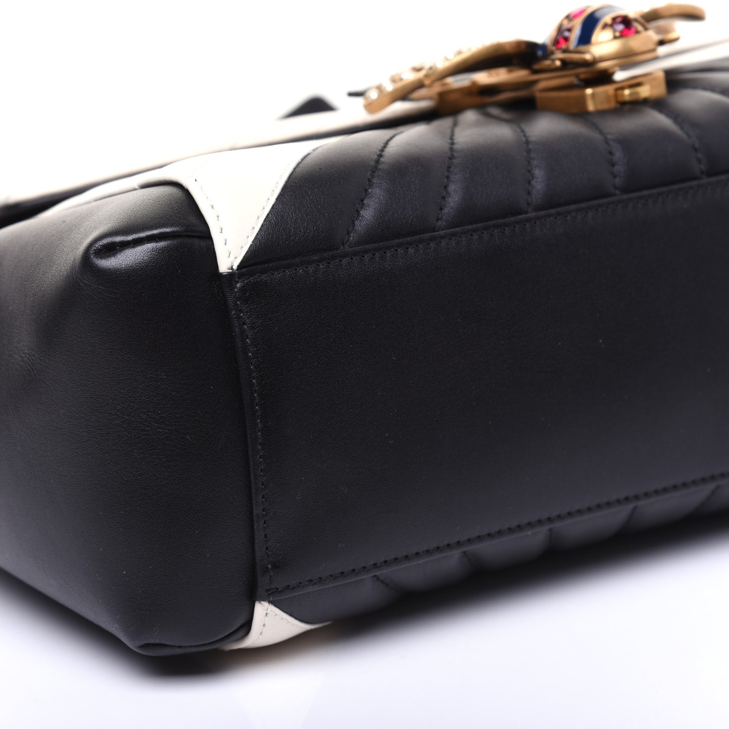 Calfskin Bamboo Trapuntata Queen Margaret Top Handle Bag Mystic White Black