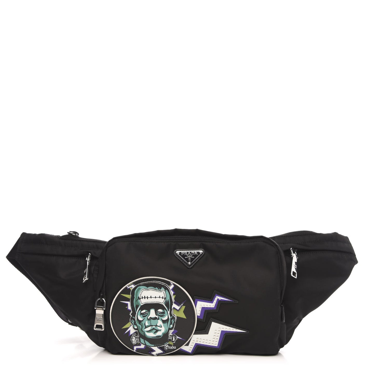 X UNIVERSAL STUDIOS Tessuto Nylon Montagna Frankenstein Print Multi Zip Belt Bag Black Menta