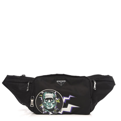 Prada X UNIVERSAL STUDIOS Tessuto Nylon Montagna Frankenstein Print Multi Zip Belt Bag Black Menta 1 of 10
