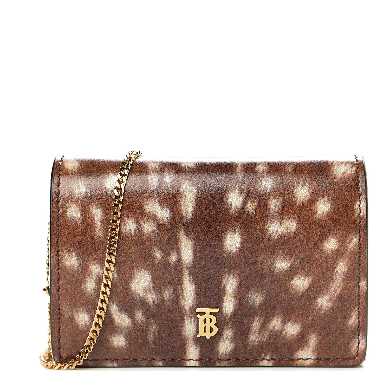 Burberry Calfskin Deer Printed Jessie Chain Card Case Malt Brown 1 of 10