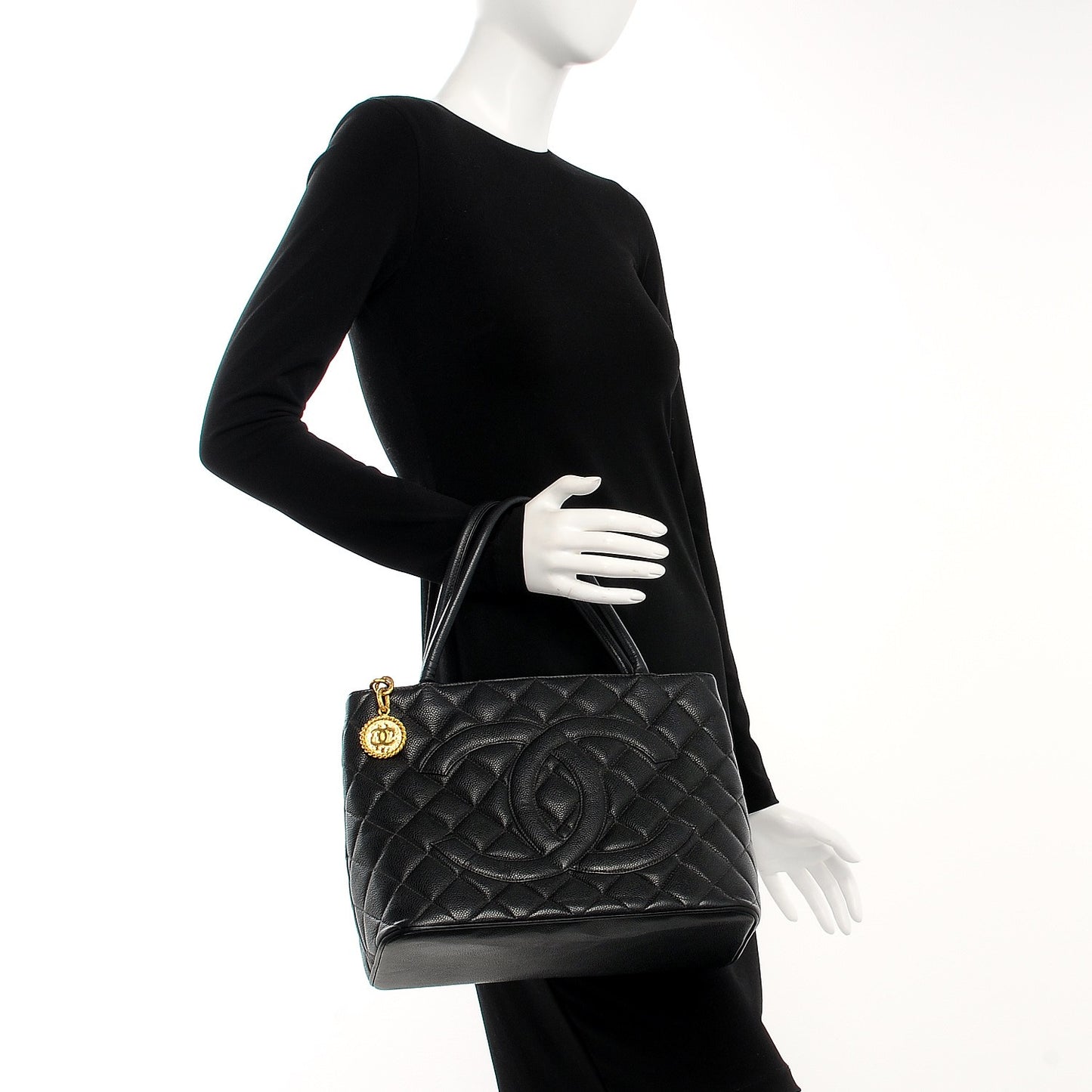Caviar Quilted Medallion Tote Black
