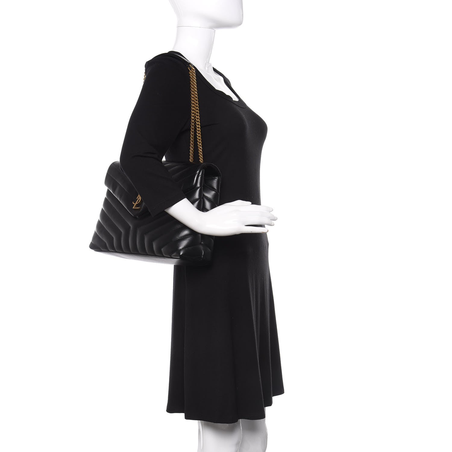 Saint Laurent Calfskin Y Quilted Monogram Medium Loulou Chain Satchel Black 2 of 12