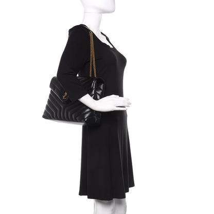 Saint Laurent Calfskin Y Quilted Monogram Medium Loulou Chain Satchel Black 2 of 12