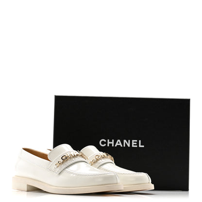 Chanel Shiny Calfskin Logo Loafers 39.5 White 14 of 14